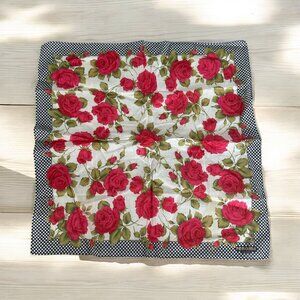 RENOMA Paris Floral Rose Print 16" by 16" Cotton Scarf